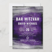 Bar Mitzvah Modernes, feines, Lila Silberblatt Einladung (Vorderseite)