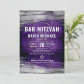 Bar Mitzvah Modernes, feines, Lila Silberblatt Einladung (Stehend Vorderseite)