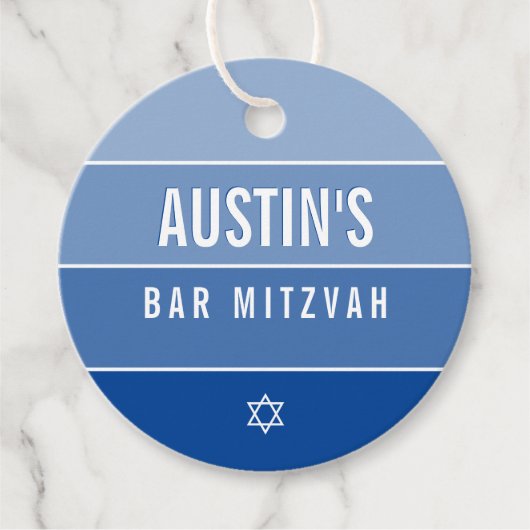BAR MITZVAH Modernes, feines Omelrot, königsblau Geschenkanhänger (Vorderseite)