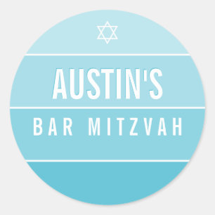 BAR MITZVAH Modernes, feines, türkisblaues Oblast Runder Aufkleber