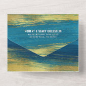 Bar Mitzvah Modernes, feines, türkisfarbenes Goldf All In One Einladung (Rückseite)