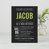 BAR MITZVAH Modernes, fett formatiertes Schwarzer Einladung (Stehend Vorderseite)