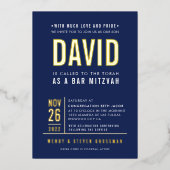 BAR MITZVAH Modernes, fett gefaltetes Blockgold Folieneinladung (Vorderseite)