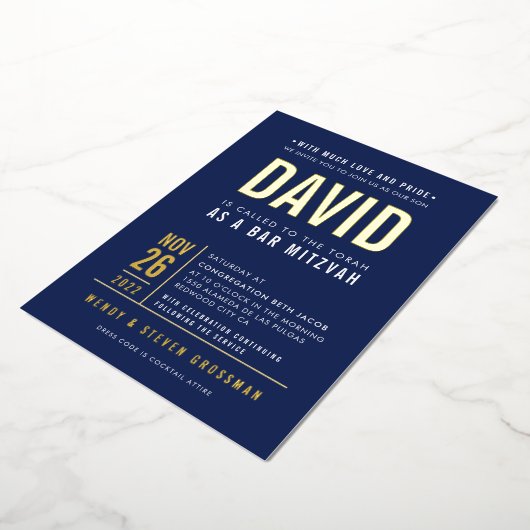 BAR MITZVAH Modernes, fett gefaltetes Blockgold Folieneinladung (Gedreht)