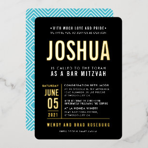 BAR MITZVAH Modernes, fett gefärbtes Blockformat s Folieneinladung