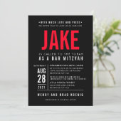 BAR MITZVAH Modernes, fett geometrisches Schwarz Einladung (Stehend Vorderseite)