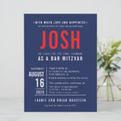 BAR MITZVAH Modernes, fettfreies Blockschiff JOSH Einladung (Stehend Vorderseite)