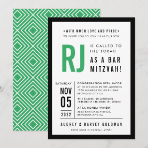 BAR MITZVAH Modernes geometrisch-kelgrün Schwarz Einladung