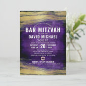 Bar Mitzvah Modernes, gewebter Typ Lila Goldfolie Einladung (Stehend Vorderseite)