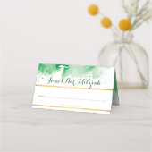 BAR MITZVAH Modernes, grünes Aquarell-Goldfolie-St Platzkarte (Vorderseite)