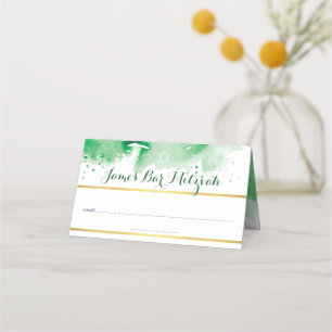 BAR MITZVAH Modernes, grünes Aquarell-Goldfolie-St Platzkarte