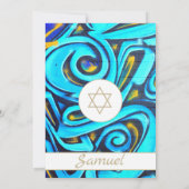 Bar Mitzvah Modernes jüdisches blaues Muster Einla Einladung (Rückseite)