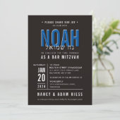 BAR MITZVAH Modernes, kaltblauer Block Einladung (Stehend Vorderseite)