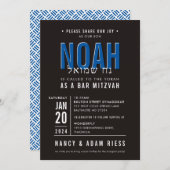 BAR MITZVAH Modernes, kaltblauer Block Einladung (Vorne/Hinten)