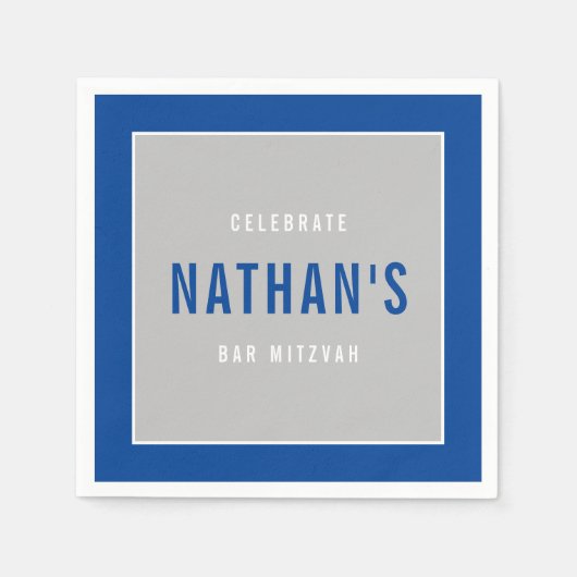 BAR MITZVAH Modernes, kaltblauer Block Serviette (Vorderseite)