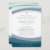 BAR MITZVAH Modernes Kurvendesign mint blau grau Einladung (Vorne/Hinten)