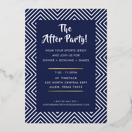 BAR MITZVAH Modernes, stilvolles Kalligrafiegrottg Folieneinladung (Rückseite)