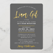 BAR MITZVAH Modernes, stilvolles Kalligraphie-Grau Folieneinladung (Vorderseite)