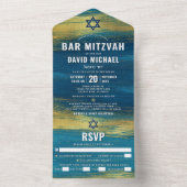 Bar Mitzvah Modernes Turquoise Gold Foil Party All In One Einladung (Innen Boden)
