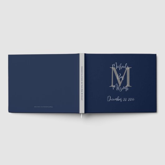 Bar Mitzvah Monogram Blue Gray White Sign-In Gästebuch (Voll)