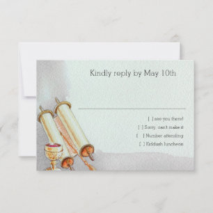 Bar Mitzvah Motifs in Watercolor UAWG RSVP Karte