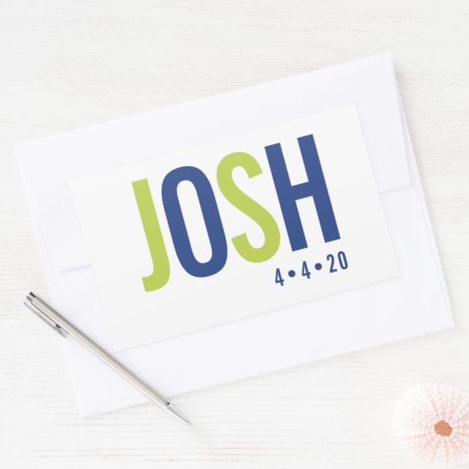 BAR MITZVAH NAME LOGO smart Royal blue lime green Rechteckiger Aufkleber (Umschlag)