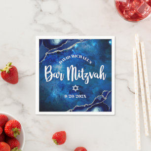 Bar Mitzvah Navy Agate Blue Galaxy Weiße Schrift Serviette