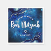 Bar Mitzvah Navy Agate Blue Galaxy Weiße Schrift Serviette (Vorderseite)