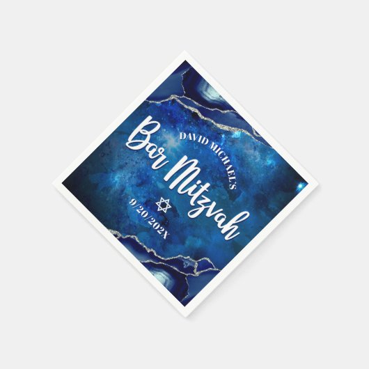 Bar Mitzvah Navy Agate Blue Galaxy Weiße Schrift Serviette (Ecke)