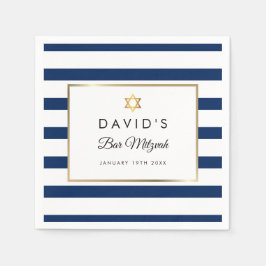 Bar Mitzvah Navy Blauer Streifen Gold Serviette