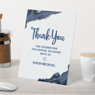 Bar Mitzvah Navy Blue Agate Script Modern Minimal Sockelschild