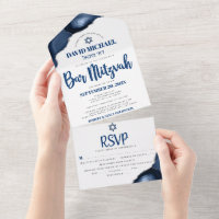 Bar Mitzvah Navy Blue Agate Script Party Modern