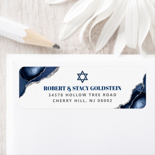 Bar Mitzvah Navy Blue Agate Silver Rücksendeadress (Insitu)