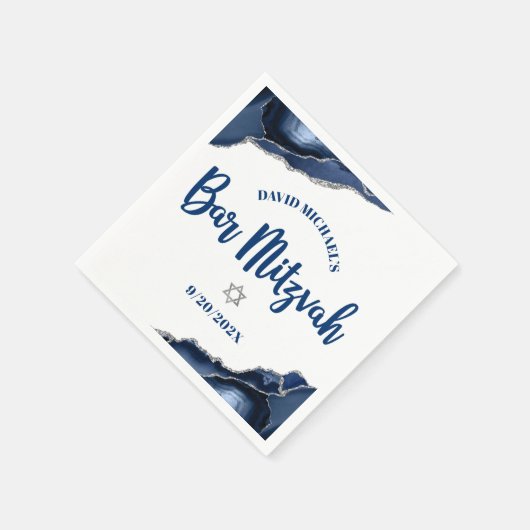 Bar Mitzvah Navy Blue Agate Skript Einfach Bold Serviette (Ecke)
