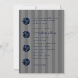 Bar Mitzvah Navy Blue and Black Soccer Ball Einladung