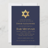 Bar Mitzvah Navy Blue Faux Gold Foil Star of David Einladung (Vorderseite)