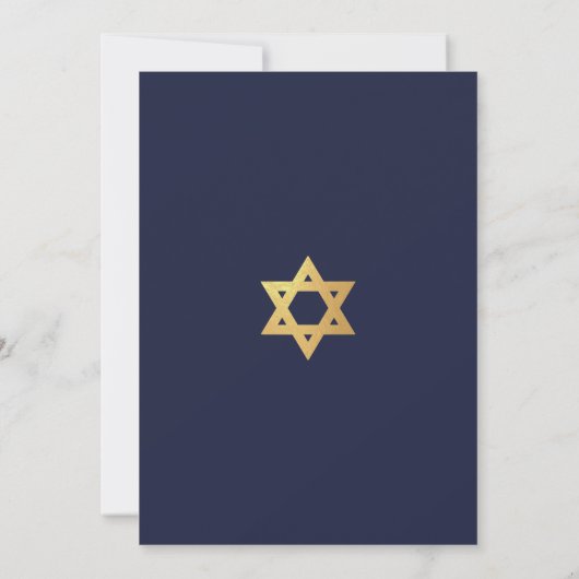 Bar Mitzvah Navy Blue Faux Gold Foil Star of David Einladung (Rückseite)