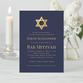 Bar Mitzvah Navy Blue Faux Gold Foil Star of David Einladung