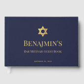 Bar Mitzvah Navy Blue Faux Gold Star of David Boy Gästebuch (Vorderseite)