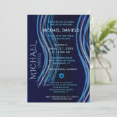 Bar Mitzvah Navy Blue Gebet Shawl Einladung (Stehend Vorderseite)