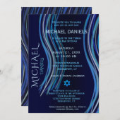 Bar Mitzvah Navy Blue Gebet Shawl Einladung (Vorne/Hinten)
