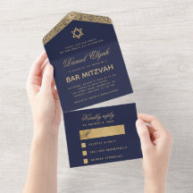 Bar Mitzvah Navy Blue Gold Elegantes Script Vintag