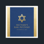 Bar Mitzvah Navy Blue Gold Moderne Klassik Custom Serviette<br><div class="desc">Elegantes modernes marineblau und gold klassisch modernes minimalistisches Design personalisiert Bar mitzvah Mittag-und Empfang Servietten mit individuelle Name,  Datum und Star of David. Gold ist ein authentisch aussehendes Imitat Silber Textur Effekt,  NICHT echte glänzende Folie.</div>