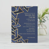 Bar Mitzvah Navy Blue Gold Star von David Einladung (Stehend Vorderseite)