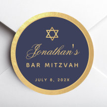 Bar Mitzvah Navy Blue Imitate Gold Elegantes Scrip