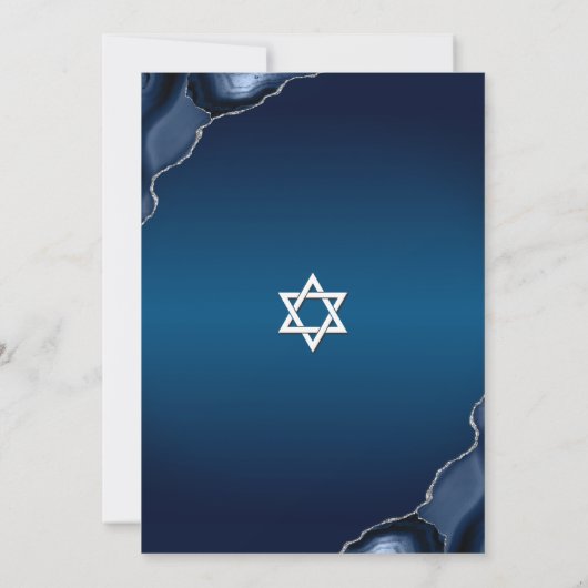 Bar Mitzvah Navy Blue Ombre Agate Modernes Skript Einladung (Rückseite)