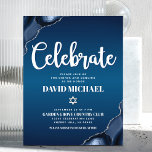 Bar Mitzvah Navy Blue Ombre Agate Script Modern Begleitkarte<br><div class="desc">Seien Sie stolz, freuen Sie sich und präsentieren Sie diesen Meilenstein Ihres Lieblings-Bar Mitzvah! Fügen Sie diese coole, einzigartige, moderne, personalisierte Einlage für zusätzliche Informationen zu Ihrer Veranstaltung ein. Die Typografie der weißen Schrift und der Star of David überlagern einen tiefmarineblau ombre Hintergrund mit Stahlblau-Age mit silbernen Imitaten Akzente. Personalisieren...</div>