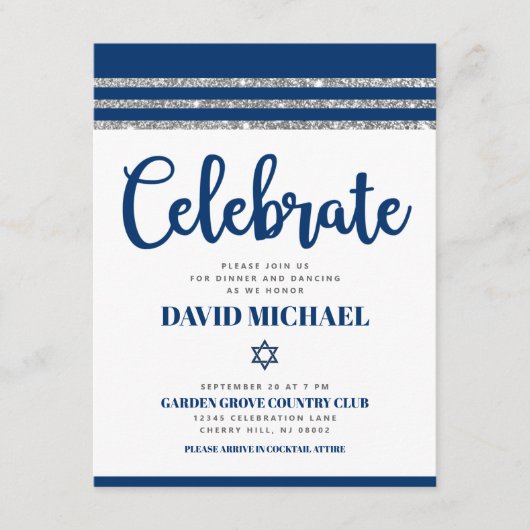 Bar Mitzvah Navy Blue Script Simple Modern Tallit Begleitkarte (Vorderseite)