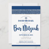 Bar Mitzvah Navy Blue Script Simple Modern Tallit Einladung (Vorderseite)
