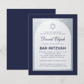 Bar Mitzvah Navy Blue Silver Budget Einladung (Vorne/Hinten)